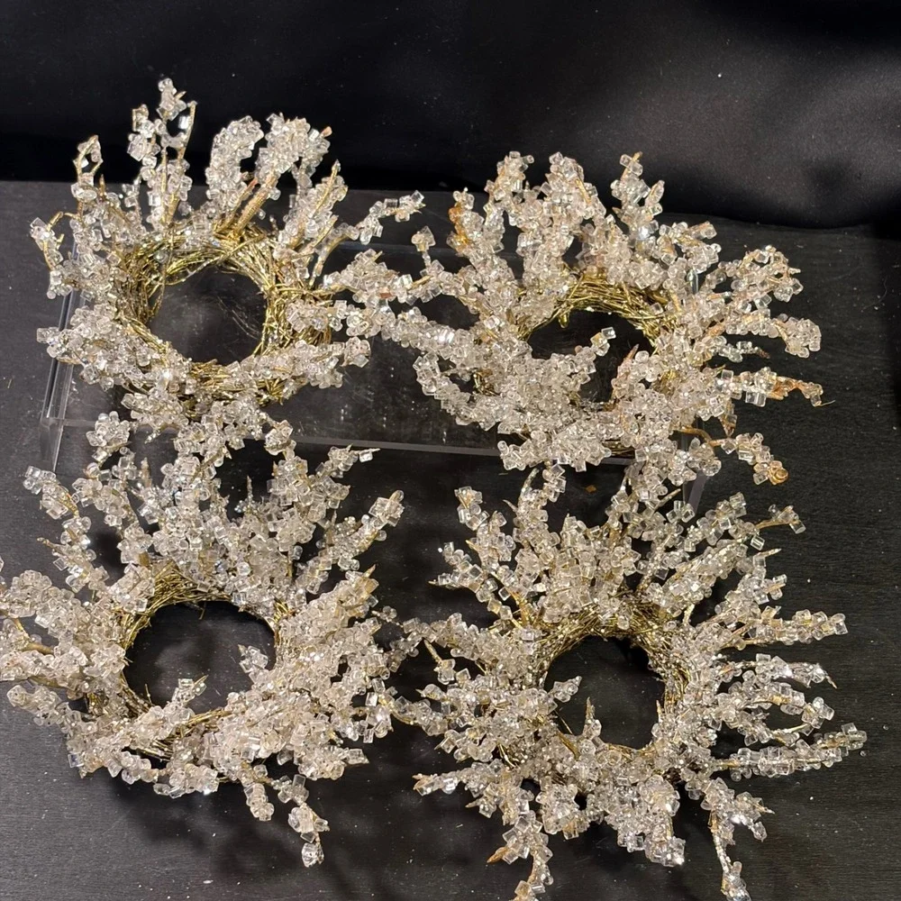 Gold Beaded Napkin Rings Set of 4 Ice Crystal Sunburst Wreath Holiday Decor 5in